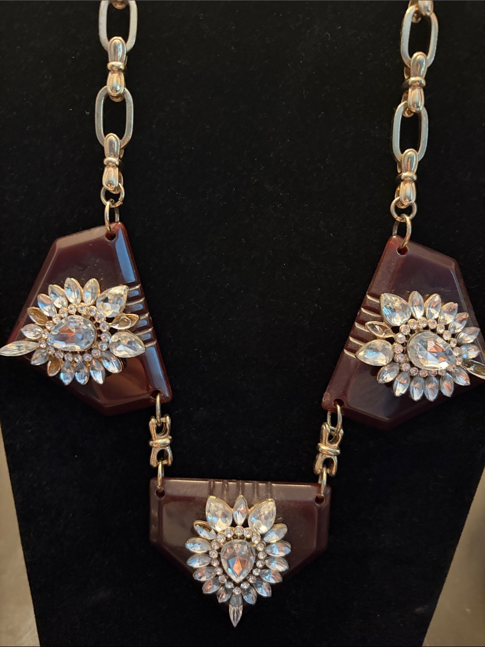 Statement Brown Geometric Crystal Necklace - Picture 2 of 7